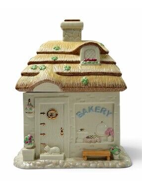 Vintage “The Irish Blessing” Bakery Cookie Jar Porcelain Cottage ( Minor Flaw)